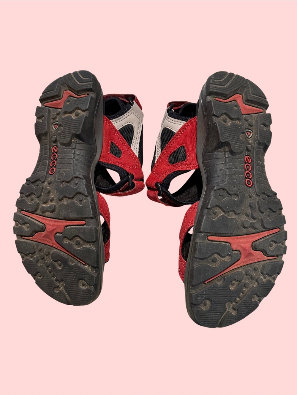 Ecco Red and White Open-Toe Adjustable Sandals - Picture 2 of 8